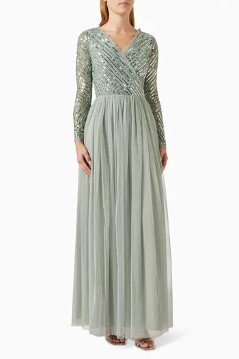 Sequin-embellished Frilled Maxi Dress