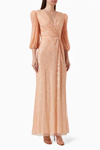 Sequin Embellished Wrap Gown