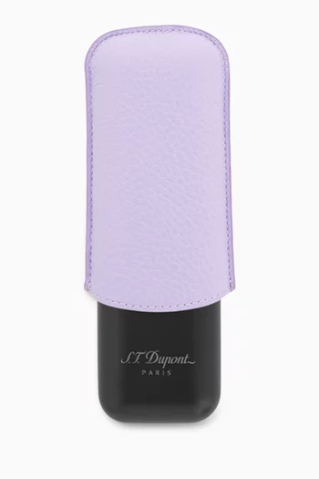 حافظة سيجار مزدوجة جلد حبيبي ومعدن