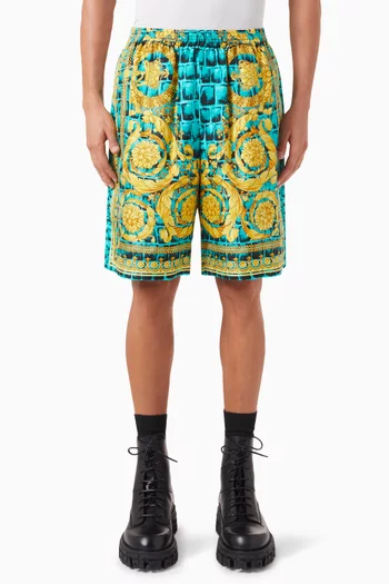 Baroccodile-print Bermuda Shorts in Silk