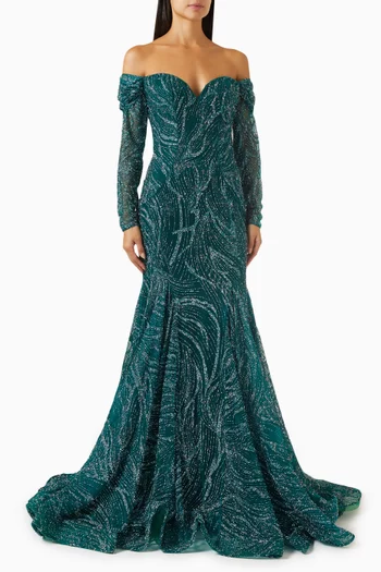 Off-the-shouldesr Mermaid Gown in Glitter