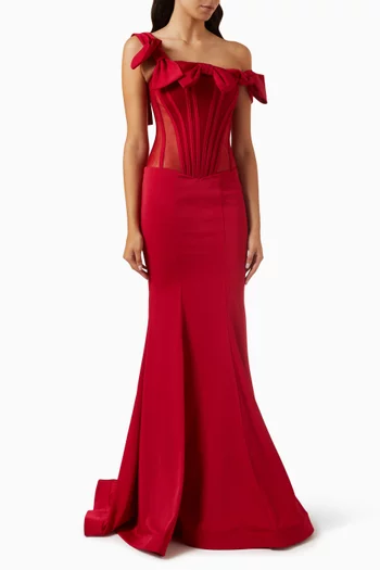 One-shoulder Corset Gown in Satin