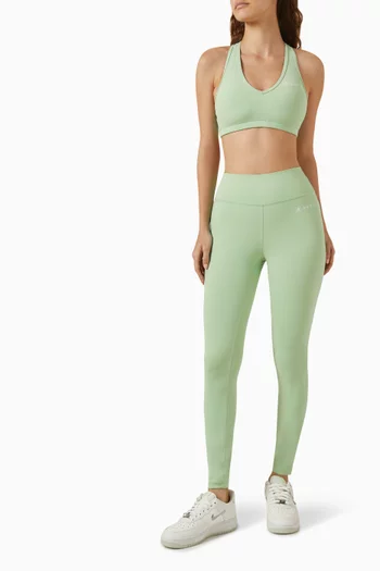 Runner Script V-Neck Sports Bra in Stretch Nylon