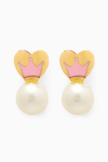 Heart Pearl & Enamel Earrings in 18kt Gold