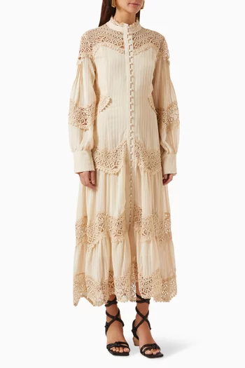 Lace Panel Midi Dress in Cotton