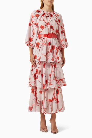 Floral-print Tiered Midi Dress