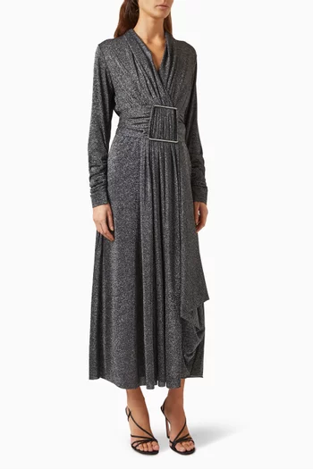 Oversized Buckle Midi Dress in Metallic Fabric