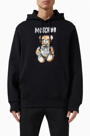 Moschino teddy-print cotton hoodie - Black