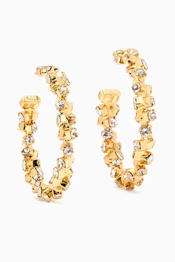 Crystal Hoop Earrings in 24kt Gold-plated Metal
