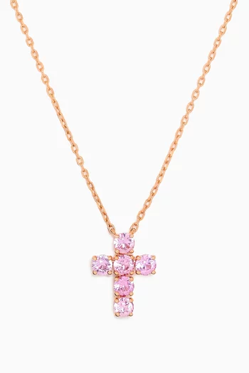 Cross Pendant Ceylon Sapphire Necklace in 18kt Rose Gold
