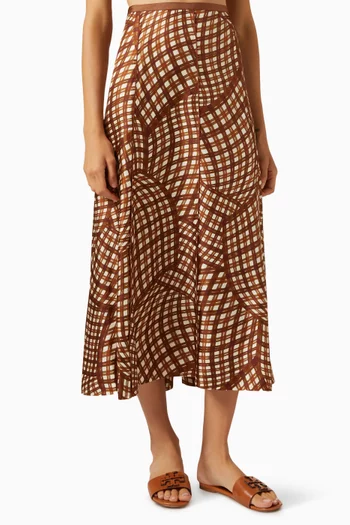 Printed Midi Skirt in Silk-twill