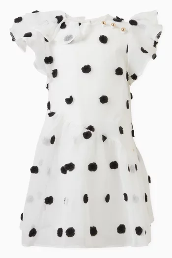 Ruffled Polka Dot Dress in Polyester