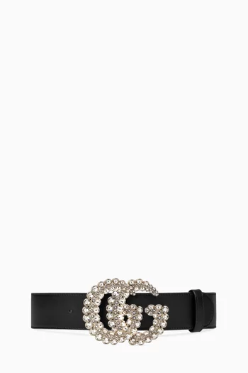 Double G Crystal Buckle Belt in Leather