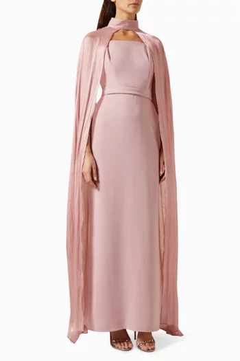 Cape-style Maxi Dress in Satin