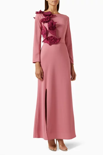 3D Floral Applique Maxi Dress