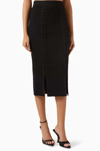 Helix Lace-up Midi Skirt in Ribbed Rayon-blend