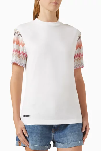 Chevron Contrast-sleeve T-shirt in Cotton Jersey