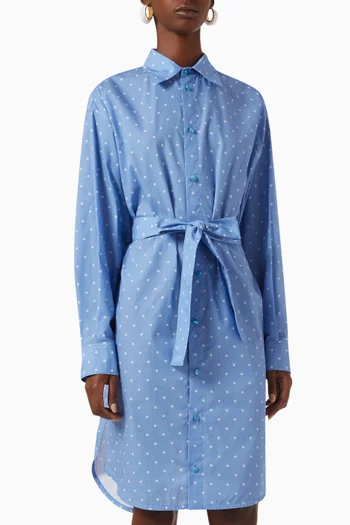 Polka-dot Belted Shirt Dress in Cotton-twill