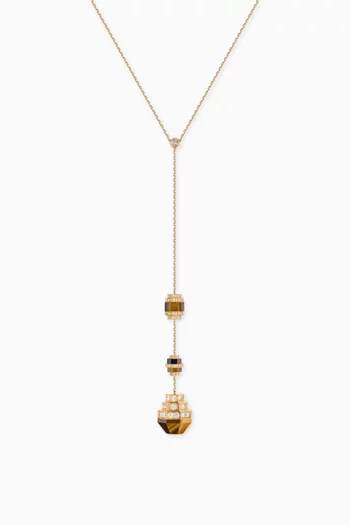 Azm Turath Diamond & Tiger Eye Single Sautoire Necklace in 18kt Gold