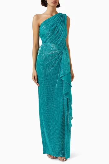 Zia Embellished Waterfall Drape Gown