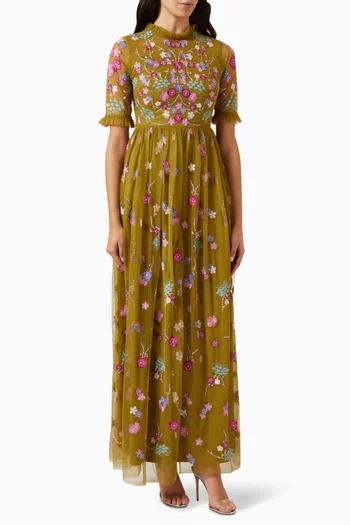 Floral Sequin Embroidered Maxi Dress
