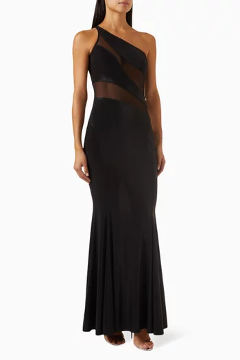 Snake Mesh Fishtail Gown in Stretch Lamé