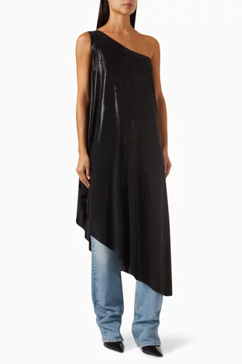 One-shoulder Diagonal Tunic in Stretch Lamé