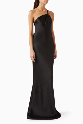 One-Shoulder Bias Gown in Polyester