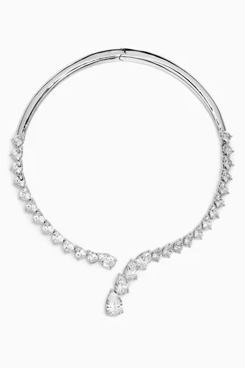 Graduated Pear Statement Collar Necklace in Rhodium-plated Brass