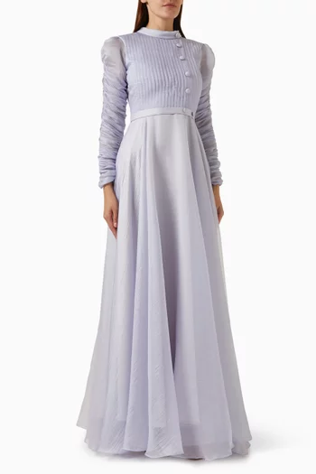 Ruched-sleeve Maxi Dress in Organza