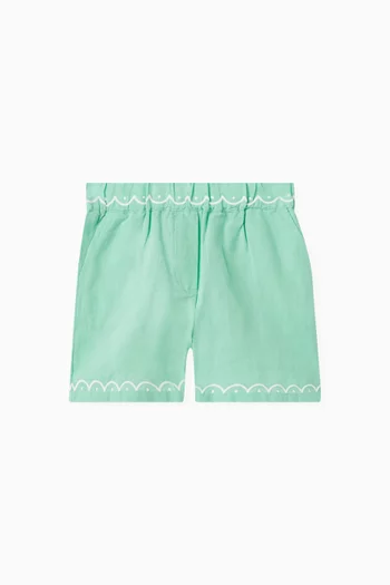 Scalloped Edge Shorts in Cotton-linen Blend