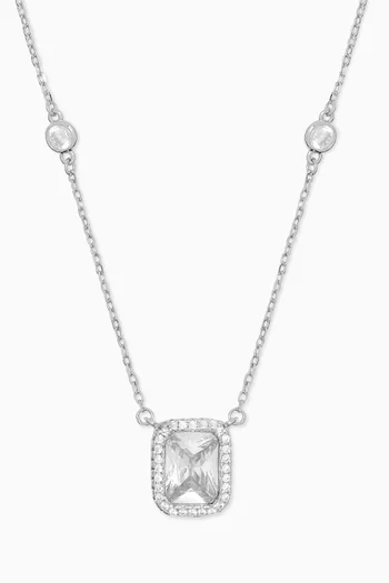Square Crystal Pendant Necklace in Sterling Silver