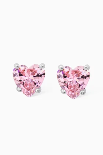 Crystal Heart Studs in Sterling Silver