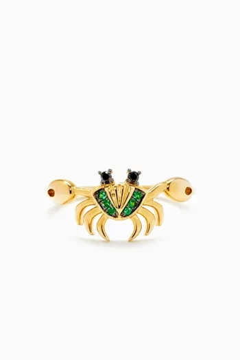 Mini Crab Diamond & Tsavorite Ring in  9kt Yellow Gold
