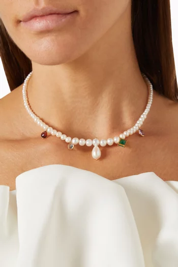 Zelda Pearl Charm Necklace in 14kt Yellow Gold