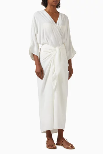 فستان طويل بعقدة كريب