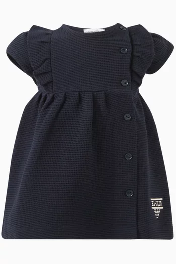 Logo-embroidered Ruffled Dress in Cotton