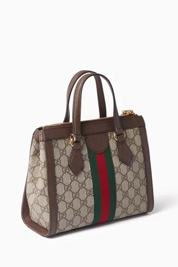 Small Ophidia Tote Bag in GG Supreme Canvas & Leather