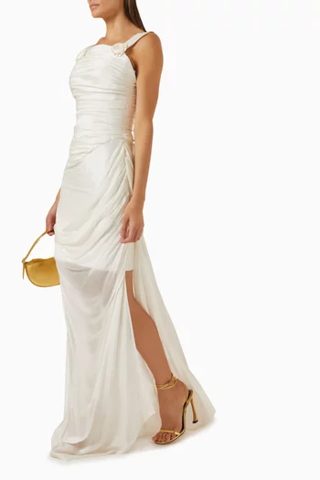 Delilah Draped Maxi Dress in Taffeta & Mousseline