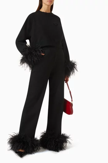 Feather-trimmed Pants in Cotton-fleece