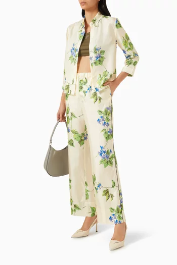 Floral Printed Pants in Silk Twill