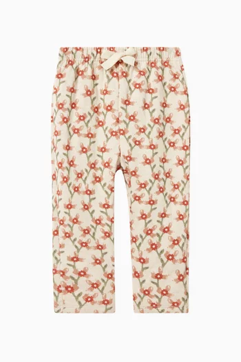 Floral Print Quilted Trousers in Cotton Blend Tube Knit