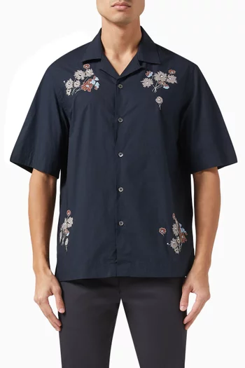 Floral-embroidered Shirt in Cotton Blend