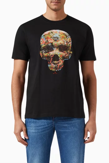 Sticker Skull Print T-shirt in Cotton-jersey