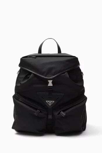 Logo Backpack in Re-Nylon & Leather