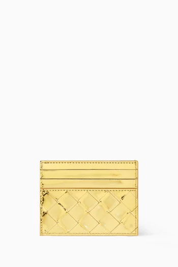 Credit Card Case in Metallic Intrecciato Leather