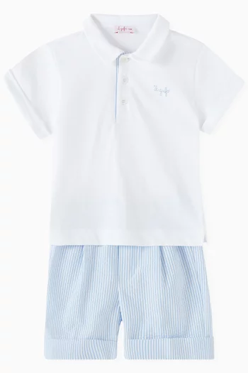 Polo Shirt & Bermuda Shorts Set in Cotton Jersey & Seersucker