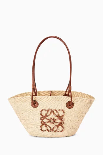 Small Anagram Basket Bag in Iraca Palm & Calfskin