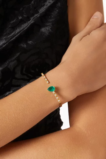 Pear-cut Emerald & Diamond Open Bangle in 18kt Gold