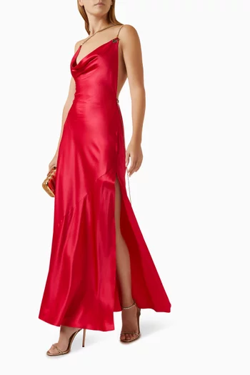 Brigitte Open-back Maxi Dress in Silk Satin